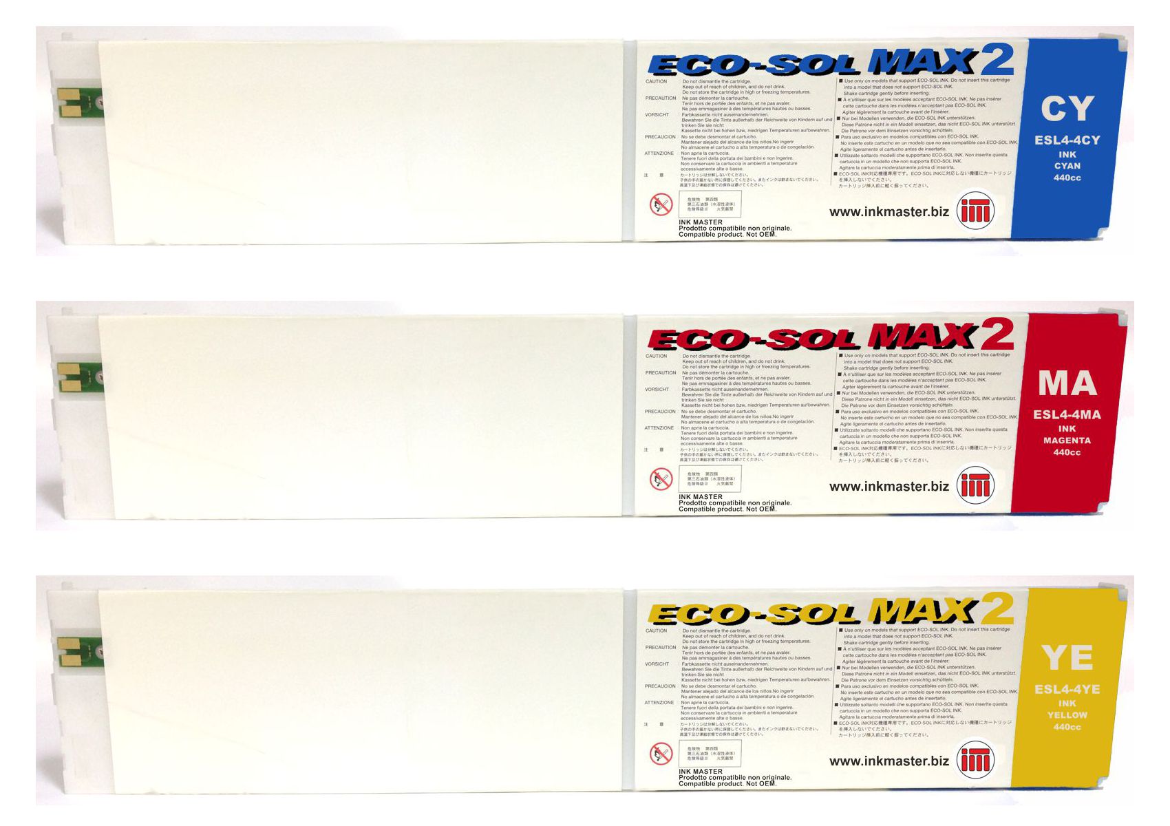 SET 3 Cartuccia rigenerata ROLAND ECO-SOL MAX 2 CMY per ROLAND BN-20 RF-640 SP-300i SP-540i VS-300i VS-540i VS-640i XF-640 XR-640