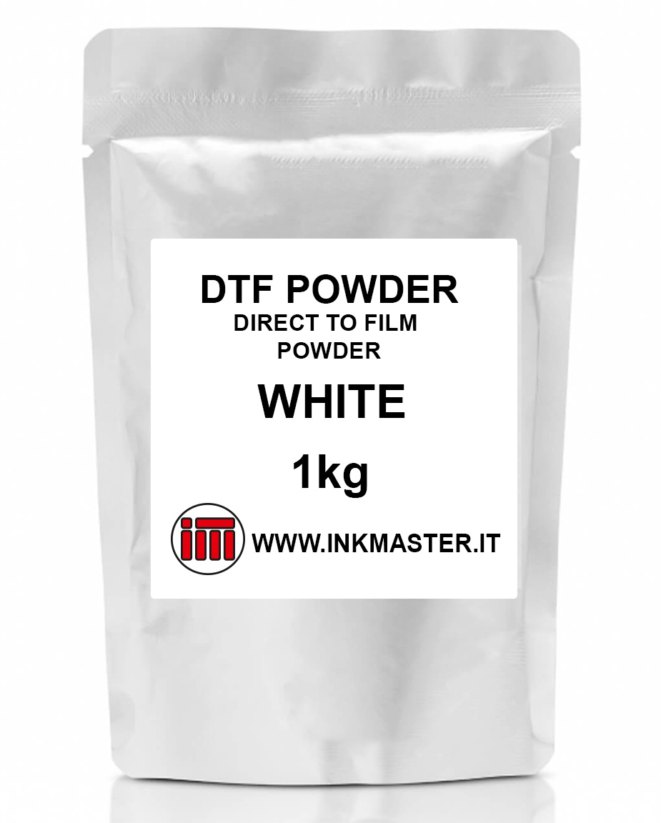 Confezione polvere Direct to Film DTF powder WHITE per Printers with Epson printhead I3200 4720 L1800 XP600 etc.