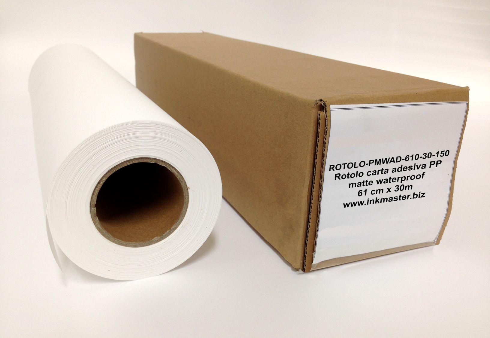Rotolo carta adesiva PP matte waterproof. DYE, PIGMENTI. 610mm X 30m. 150g/m2.