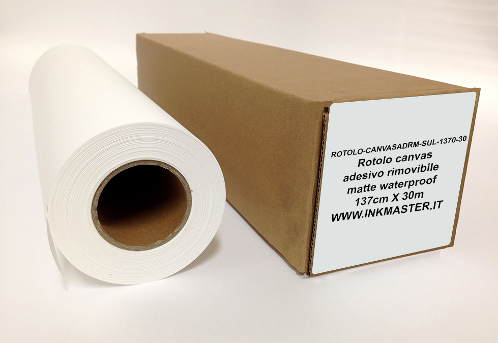 Rotolo canvas adesivo rimovibile  matte waterproof. SOLVENT, UV, LATEX. 1370mm X 30m. 150mic/m2.